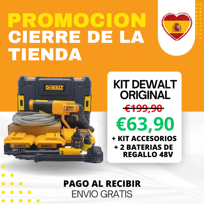 KIT DEWALT ORIGINAL: HIDROLAVADORA PORTATIL + KIT ACCESORIOS  + 2 BATERIAS DE REGALLO 48V PROMOCION CIERRE DE LA TIENDA - ENVIO GRÁTIS 24HR MRW