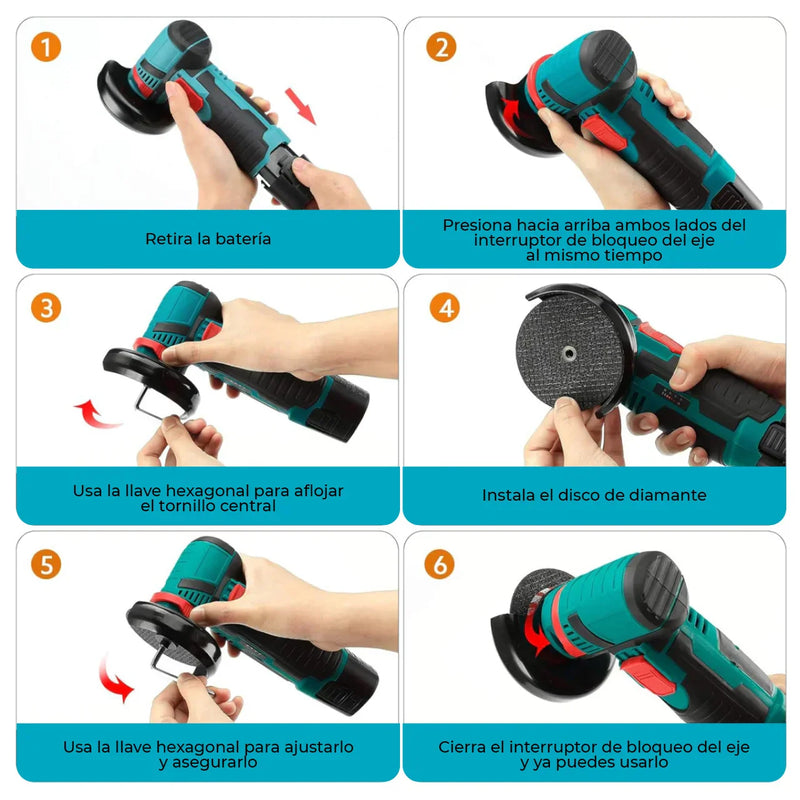 (REMATE DE EXISTENCIAS)  Combo Amoladora Angular Profesional Inalámbrica - (2 Discos + 2 Baterías + Maletín)  🎁
