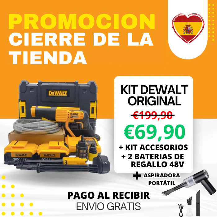 KIT DEWALT ORIGINAL: HIDROLAVADORA PORTATIL con ASPIRADORA PORTÁTIL + KIT ACCESORIOS  + 2 BATERIAS DE REGALLO 48V PROMOCION CIERRE DE LA TIENDA - ENVIO GRÁTIS 24HR MRW